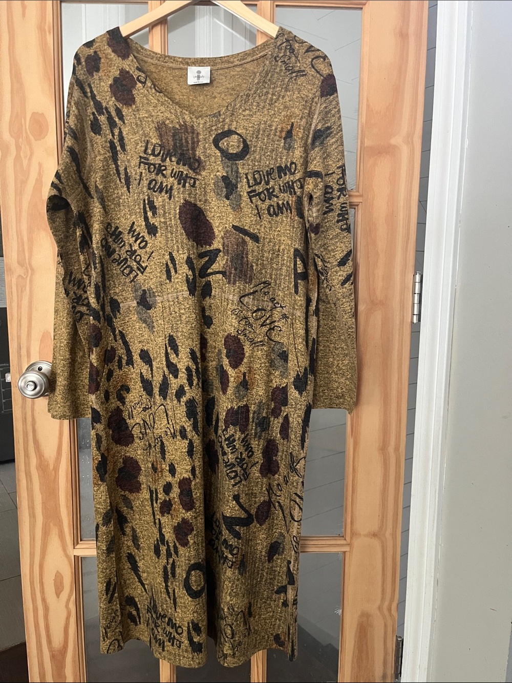 Inoah Bohemian Art To Wear Long Sleeve Knit midi, maxi, Dress Sz Large, vintage